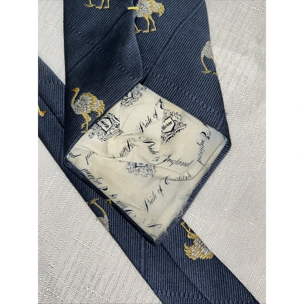 Vintage Pride‎ of England Ostrich Tie Necktie Navy Blue 56